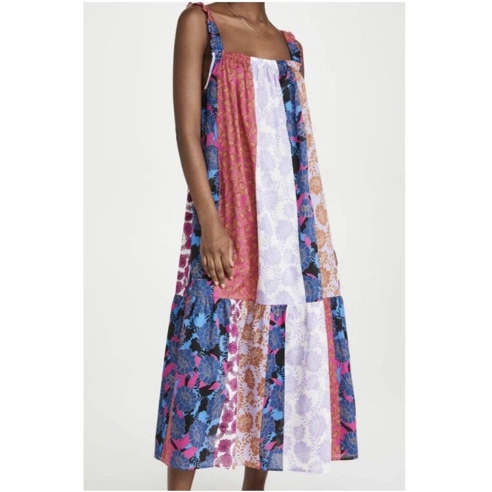 BB Dakota Away Message Patchwork Dress Multi Floral Cotton Maxi Tiered Boho L